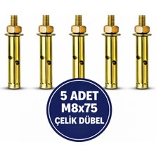 DESIPHON M8X75 Gömlekli Çelik Dübel 5 Adet Raf Montaj Bağlantı Zemin Tavan Asma Saplamalı