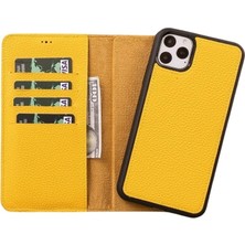 Eco Lounge Apple iPhone 11 Pro Max Uyumlu Deri Cüzdanlı Kılıf FL12 Sarı