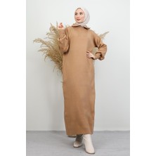 Fermuar Detay Triko Elbise Sütlükahve