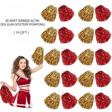 Twin Store Kırmızı - Altın Metalik Dolgun Gösteri Ponponu 20 Adet (10 Çift)