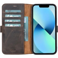 Eco Lounge Apple iPhone 13 Pro Max Uyumlu Deri Cüzdanlı Kılıf Acı Kahve