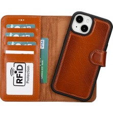 Eco Lounge Apple iPhone 15 Plus Uyumlu Deri Cüzdanlı Kılıf Mwwn RST2EF Taba