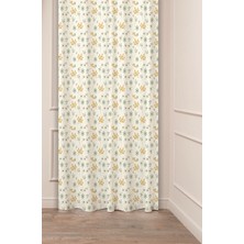 Greendecor Çiçekler Yaprak Kare Geometrik Çizgiler Desenli Özel Tasarım Dijital Baskılı (Tek Kanat) Fon Perde