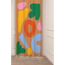 Greendecor Çiçekler Yaprak Çizgili Bohem Desenli Özel Tasarım Dijital Baskılı (Tek Kanat) Modern Şık Fon Perde