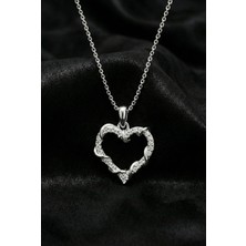 Erdobia 925 Ayar Gümüş Rodyum Kaplama Zirkon Taşlı Sarmaşık Detaylı Kalp Kolye