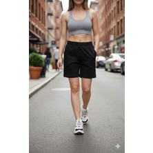 BKY Siyah Yüksek Bel Penye Şort