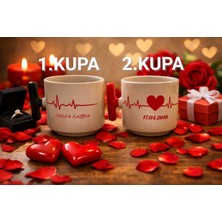 Miras Home Kişiye Özel Isim - Tarih Ekg Baskılı 2 Adet T Kulplu Kupa Bardak, Biri Isim-Biri Tarih Yazılı 2 Kupa