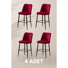 MyMassa Ada Bar Sandalye - Babyface Bordo - Metal Siyah Ayak ( 4 Adet )