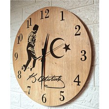 PremiumPort Ahşap Desenli Lazer Işlemeli Atatürk Saat 44CM, Şık ve Zarif Tasarım