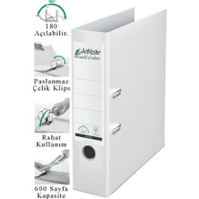 ArtMaster Büro Klasörü Beyaz Geniş 1 Adet Plastik Geniş Beyaz Klasör Halkalı Paslanmaz Çelik Klipsli Ofis Büro