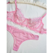 Rozenin Lingerie Pembe Soft Dantelli Bralet Takım