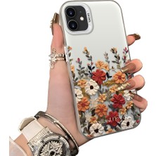 Ucuc iPhone 12 Uyumlu Kılıf Akrilik Sert Arka Panel Mat Dokulu Yan Silikon Darbe Emici Güzel Çiçek Desenli Kamera Koruma Kapak