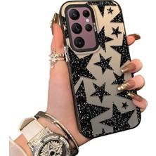 Ucuc Samsung Galaxy S22 Ultra Uyumlu Kılıf Akrilik Sert Arka Panel Mat Dokulu Yan Silikon Darbe Emici Yıldız Desenli Kamera Koruma Kapak