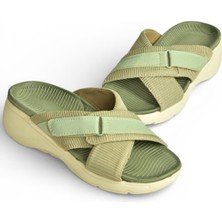 Fox Shoes Y973935004 Yeşil Kumaş Kalın Tabanlı Kadın Terlik