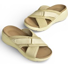 Fox Shoes Y973935004 Bej Kumaş Kalın Tabanlı Kadın Terlik