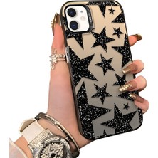 Ucuc iPhone 12 Uyumlu Kılıf Akrilik Sert Arka Panel Mat Dokulu Yan Silikon Darbe Emici Yıldız Desenli Kamera Koruma Kapak