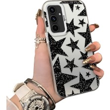 Ucuc Samsung Galaxy A54 Uyumlu Kılıf Akrilik Sert Arka Panel Mat Dokulu Yan Silikon Darbe Emici Yıldız Desenli Kamera Koruma Kapak