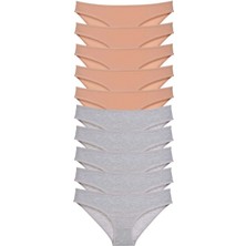 MiraLive 10 Adet Süper Eko Set Likralı Kadın Slip Külot Ten Gri