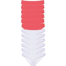 MiraLive 12 Adet Eko Set Likralı Kadın Slip Külot Fuşya Beyaz