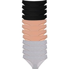 MiraLive 12 Adet Süper Eko Set Likralı Kadın Slip Külot Siyah Ten Gri