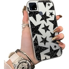 Ucuc Realme C25 Uyumlu Kılıf Akrilik Sert Arka Panel Mat Dokulu Yan Silikon Darbe Emici Yıldız Desenli Kamera Koruma Kapak