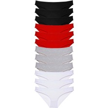 MiraLive 12 Adet Süper Eko Set Likralı Kadın Slip Külot Siyah Kırmızı Gri Beyaz