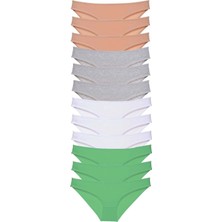 MiraLive 12 Adet Süper Eko Set Likralı Kadın Slip Külot Ten Gri Beyaz Yeşil