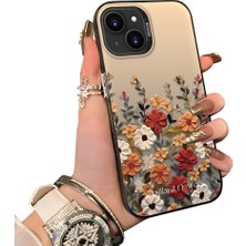 Ucuc iPhone 14 Plus/15 Plus Uyumlu Kılıf Akrilik Sert Arka Panel Mat Dokulu Yan Silikon Darbe Emici Güzel Çiçek Desenli Kamera Koruma Kapak