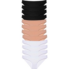 MiraLive 12 Adet Süper Eko Set Likralı Kadın Slip Külot Siyah Ten Beyaz