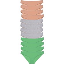 MiraLive 12 Adet Süper Eko Set Likralı Kadın Slip Külot Ten Gri Yeşil