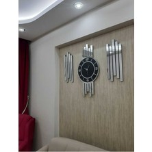 PremiumPort Şık 3'lü Gümüş Lambiri Detaylı Duvar Saati Seti, Aynalı Pleksi Tasarım