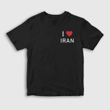 Presmono Unisex Çocuk Siyah I Love Iran Iran T-Shirt