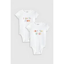 Overoz I Love Mom Dad Anne Baba 2'li Beyaz Bebek Body Set Zıbın Ikili 5338-5339