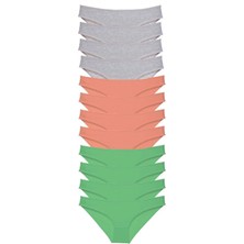 MiraLive 12 Adet Süper Eko Set Likralı Kadın Slip Külot Gri Pudra Yeşil