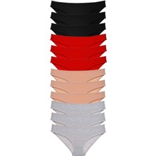 MiraLive 12 Adet Süper Eko Set Likralı Kadın Slip Külot Siyah Kırmızı Ten Gri