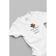 Overoz Amcamla Bekleriz Baskılı Beyaz Bebek Body Zıbın 5881-AMCA
