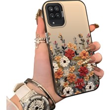 Ucuc Samsung Galaxy A12/M12 Uyumlu Kılıf Akrilik Sert Arka Panel Mat Dokulu Yan Silikon Darbe Emici Güzel Çiçek Desenli Kamera Koruma Kapak