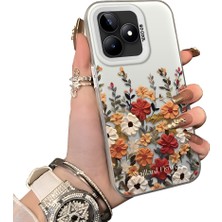 Ucuc Realme C51 Uyumlu Kılıf Akrilik Sert Arka Panel Mat Dokulu Yan Silikon Darbe Emici Güzel Çiçek Desenli Kamera Koruma Kapak
