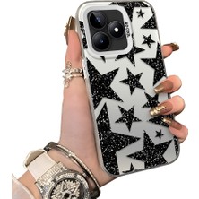 Ucuc Realme C51 Uyumlu Kılıf Akrilik Sert Arka Panel Mat Dokulu Yan Silikon Darbe Emici Yıldız Desenli Kamera Koruma Kapak