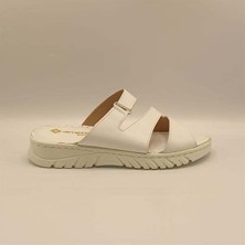 Ametist Alda Beyaz Deri Comfort Kadın Terlik