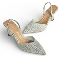 Fox Shoes Y820444214 Gümüş Simli Sivri Burun Kadın Topuklu Ayakkabı