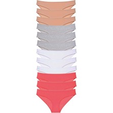 MiraLive 12 Adet Süper Eko Set Likralı Kadın Slip Külot Ten Gri Beyaz Fuşya