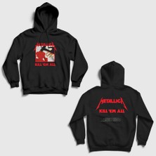 Presmono Unisex Siyah Kill 'em All Metallica Sırt Baskılı Kapüşonlu Sweatshirt