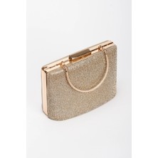 MFT Ayakkabı Kadın Taşlı Abiye Portföy Clutch Zincir Askılı Çanta Gold