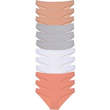 MiraLive 12 Adet Süper Eko Set Likralı Kadın Slip Külot Ten Gri Beyaz Pudra