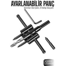 MiraLive Profesyonel Ayarlı Daire Kesici Panç Seti (30-120MM) - Tungsten Çelik Uçlu Hassas Delme Seti