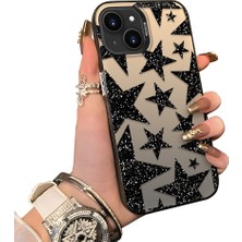 Ucuc iPhone 13 Uyumlu Arka Kılıf Darbe Emici Mat Dokulu Siyah Silikon Yıldız Desenli Koruma