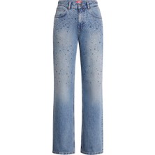 JUST UNIQUE DENIM J.U.D Lopez 1003-1 Normal Bel Taşlı Açık Mavi Comfort Straight Jeans Kadın