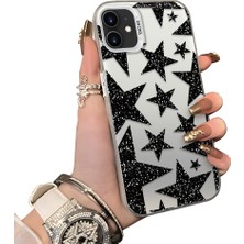 Ucuc iPhone 12 Uyumlu Kılıf Akrilik Sert Arka Panel Mat Dokulu Yan Silikon Darbe Emici Yıldız Desenli Kamera Koruma Kapak