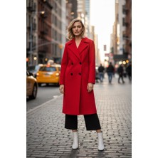 Luniva Atelier Collection Kadın Kaşe Kaban Diz Boyu-Astarlı Düğmeli